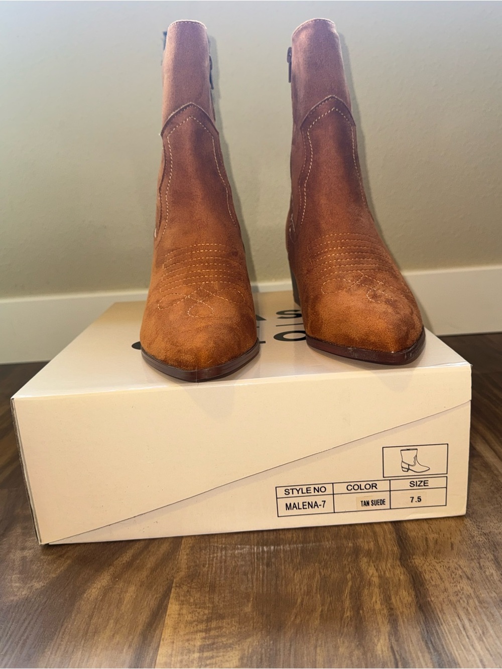 Chase & Chloe Womens Tan Faux Suede Western Mid-Calf Boots Zip Pointed Toe 7.5